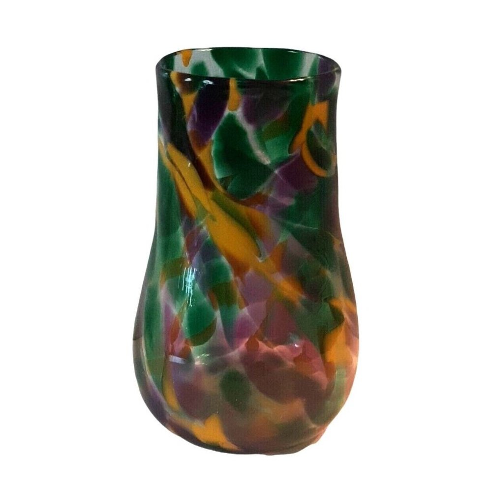 Signed Art Glass Vase Signed Purple Green Yellow Karen Nofa?